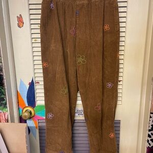 Urban Outfitters Brown Corduroy Pants with Floral Embroidery